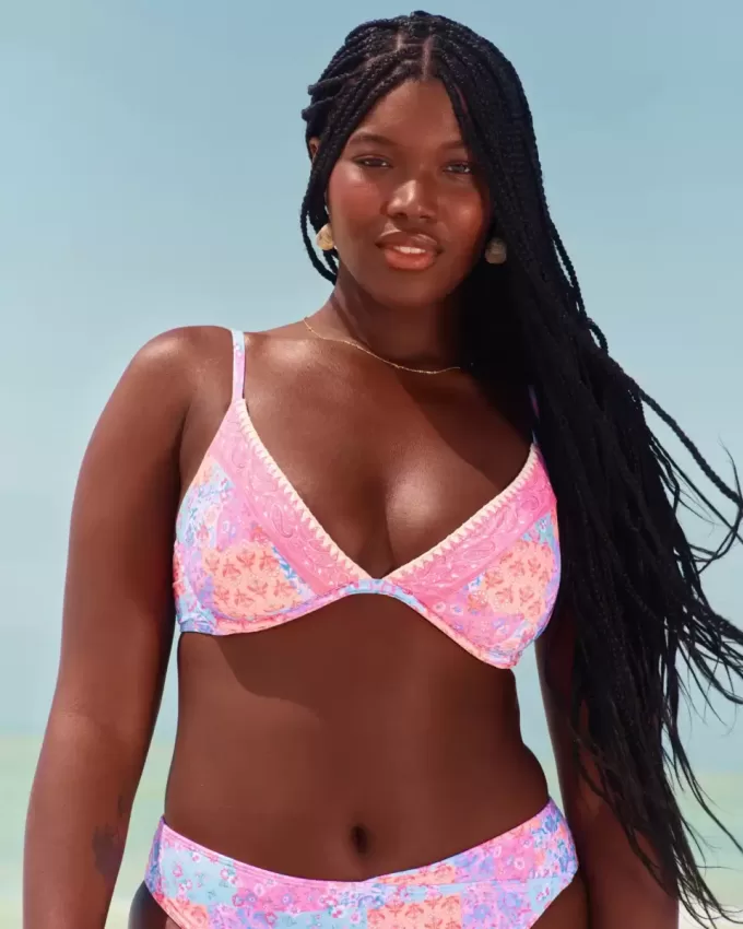 Broderad Stitch Plunge Bikinitopp med bygel Broderad Stitch Plunge Bikinitopp med bygel