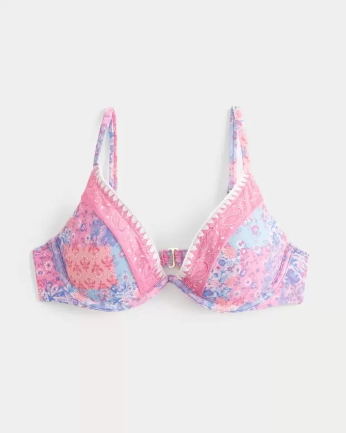 Broderad Stitch Plunge Bikinitopp med bygel Broderad Stitch Plunge Bikinitopp med bygel