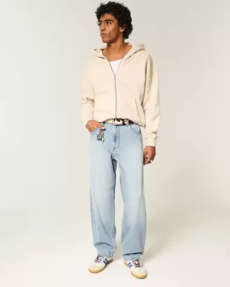 Broderade Light Wash Skater Baggy Jeans