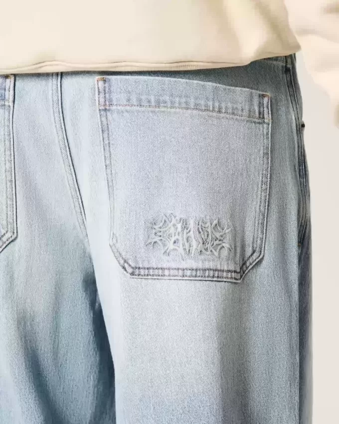Broderade Light Wash Skater Baggy Jeans Broderade Light Wash Skater Baggy Jeans