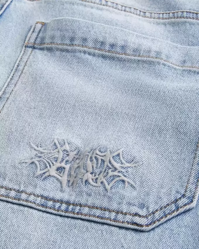 Broderade Light Wash Skater Baggy Jeans Broderade Light Wash Skater Baggy Jeans