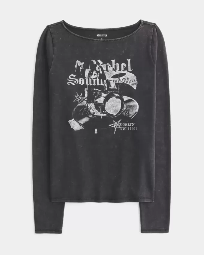 Brooklyn Music Grafisk Slash-Neck Topp Brooklyn Music Grafisk Slash-Neck Topp