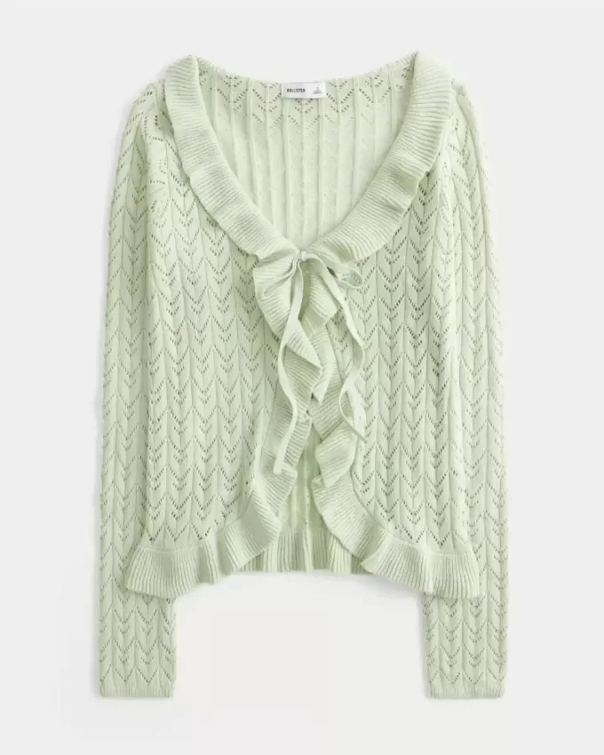 Cardigan med volang med knytband Cardigan med volang med knytband