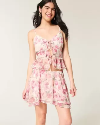 Chiffong asymmetrisk fåll mini kjol