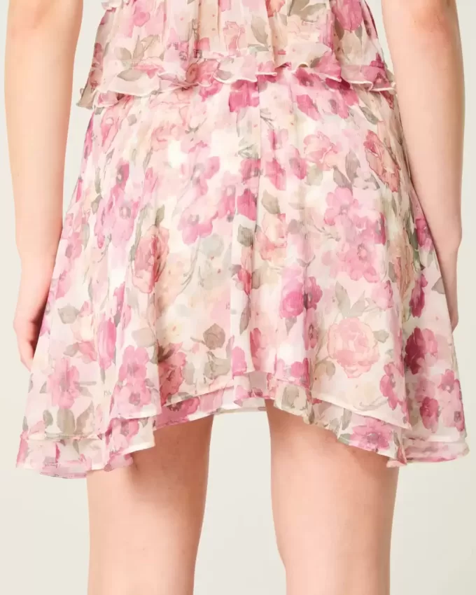 Chiffong asymmetrisk fåll mini kjol Chiffong asymmetrisk fåll mini kjol