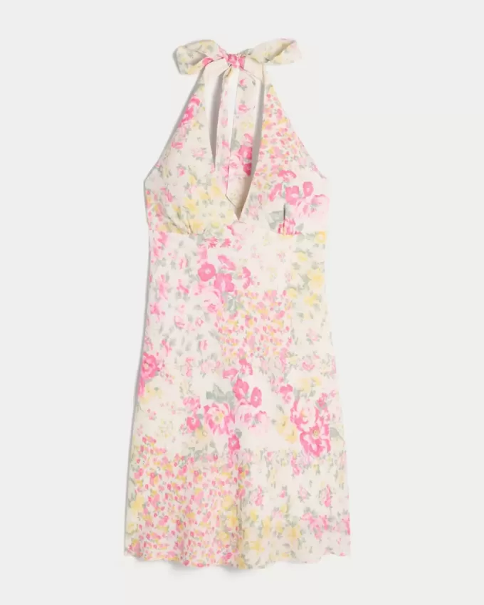Crepe Halter Dress med öppen rygg