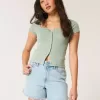 Curvy High-Rise Light Wash Relaxed jeansshorts 5″