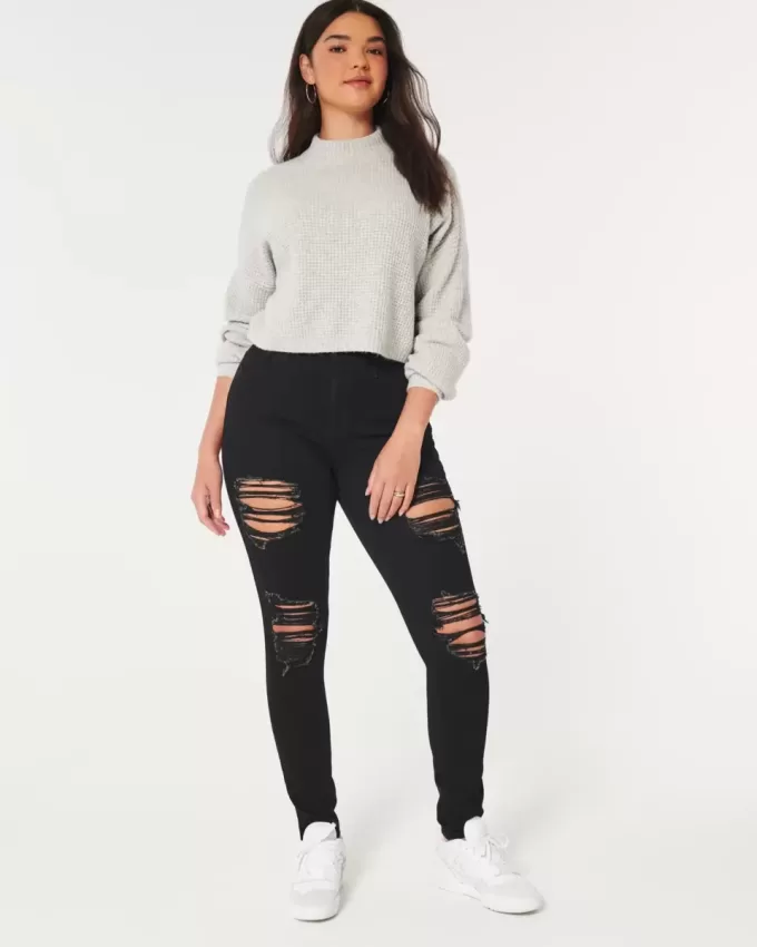 Curvy High-Rise Ripped Black Super Skinny Jeans Curvy High-Rise Ripped Black Super Skinny Jeans