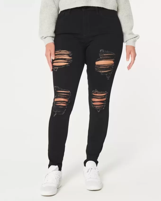 Curvy High-Rise Ripped Black Super Skinny Jeans Curvy High-Rise Ripped Black Super Skinny Jeans