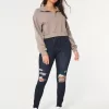 Curvy High-Rise Ripped Dark Wash Jean Leggings Curvy High-Rise Ripped Dark Wash Jean Leggings
