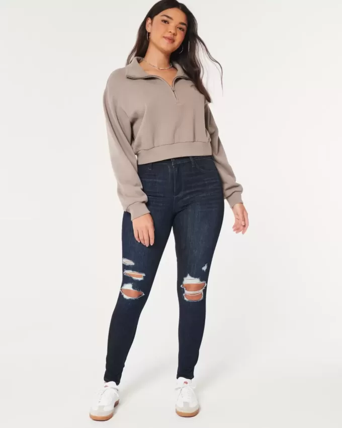 Curvy High-Rise Ripped Dark Wash Jean Leggings Curvy High-Rise Ripped Dark Wash Jean Leggings