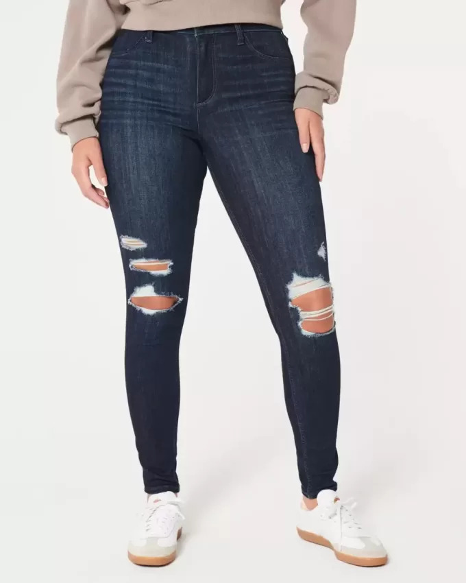 Curvy High-Rise Ripped Dark Wash Jean Leggings Curvy High-Rise Ripped Dark Wash Jean Leggings