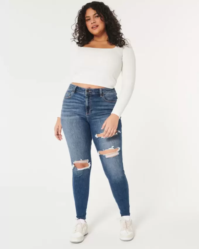 Curvy High-Rise Ripped Dark Wash Super Skinny Jeans Curvy High-Rise Ripped Dark Wash Super Skinny Jeans