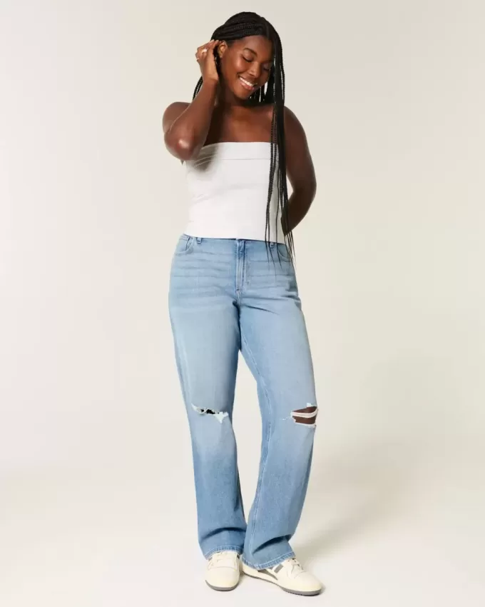 Curvy High-Rise Ripped Medium Wash Dad Jeans Curvy High-Rise Ripped Medium Wash Dad Jeans