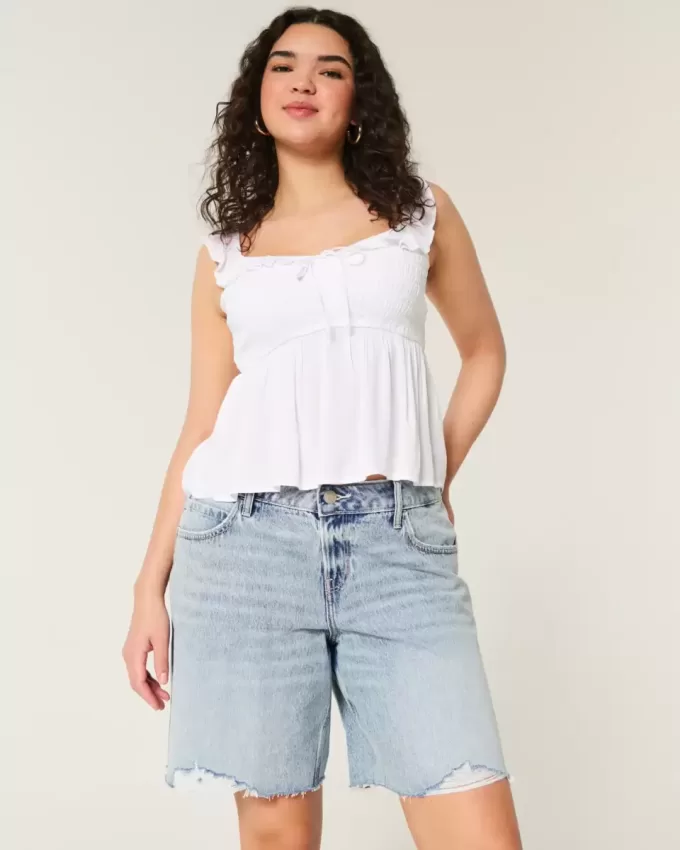 Curvy Låghus Lätt Tvätta Distressed Baggy Jort