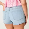 Curvy Low-Rise Light Wash Blommig Broderade Shortie Shorts