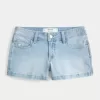Curvy Low-Rise Light Wash Blommig Broderade Shortie Shorts