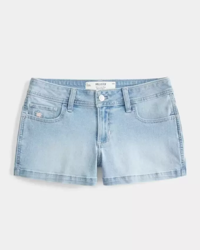 Curvy Low-Rise Light Wash Blommig Broderade Shortie Shorts