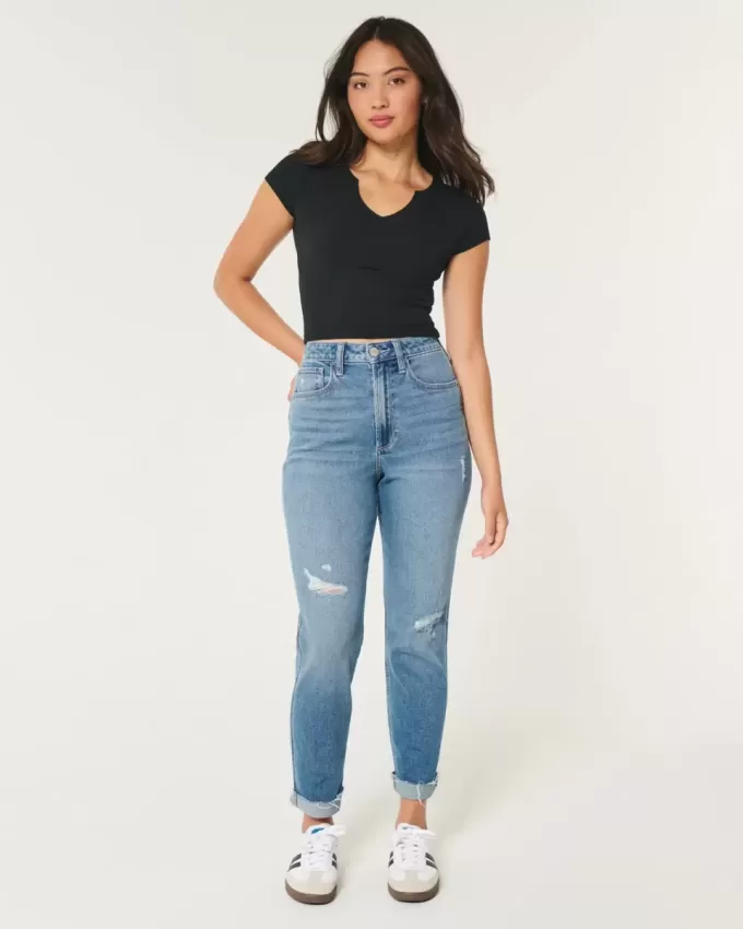 Curvy Ultra High-Rise Ripped Medium Wash Mom Jeans Curvy Ultra High-Rise Ripped Medium Wash Mom Jeans