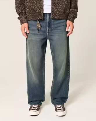 Dark Wash Broderade Baggy Jeans