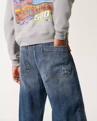 Dark Wash Logo Broderi Super Baggy Jeans