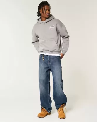 Dark Wash Logo Broderi Super Baggy Jeans
