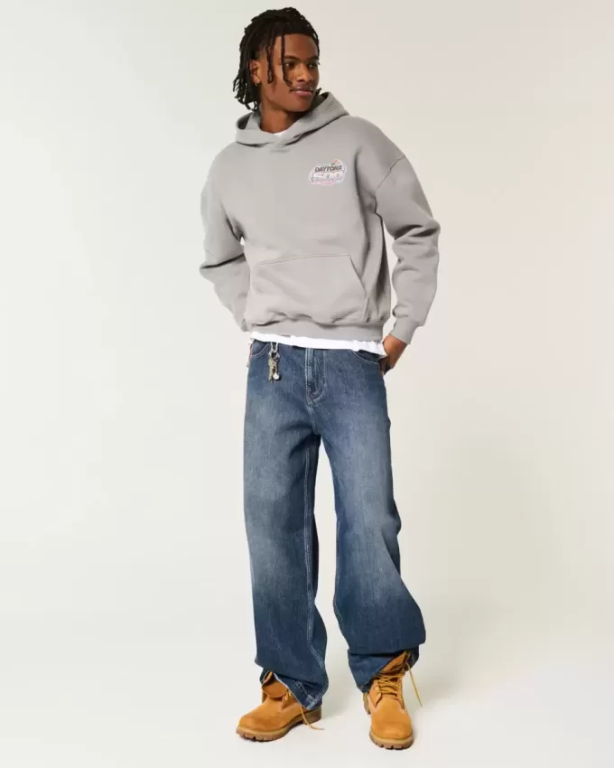 Dark Wash Logo Broderi Super Baggy Jeans Dark Wash Logo Broderi Super Baggy Jeans