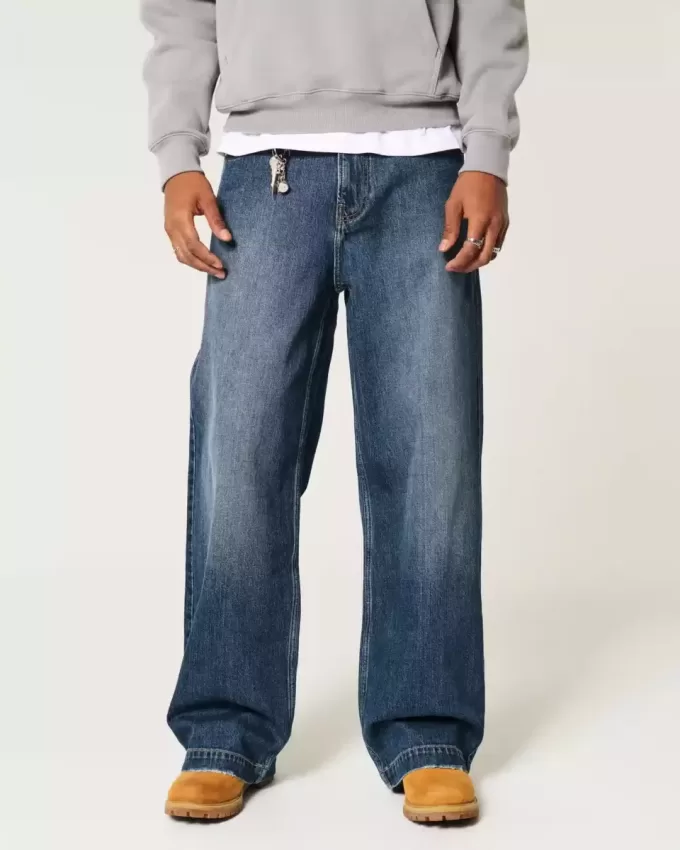 Dark Wash Logo Broderi Super Baggy Jeans Dark Wash Logo Broderi Super Baggy Jeans