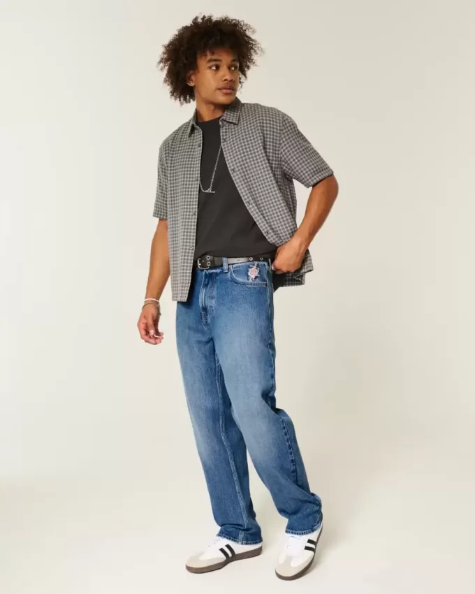 Dark Wash Rose Graphic Baggy Jeans Dark Wash Rose Graphic Baggy Jeans