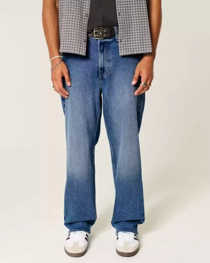 Dark Wash Rose Graphic Baggy Jeans Dark Wash Rose Graphic Baggy Jeans