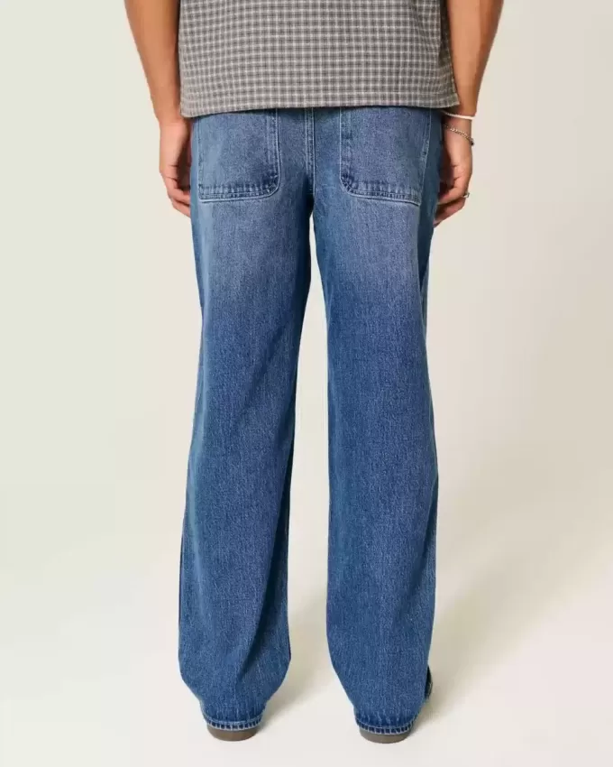 Dark Wash Rose Graphic Baggy Jeans Dark Wash Rose Graphic Baggy Jeans