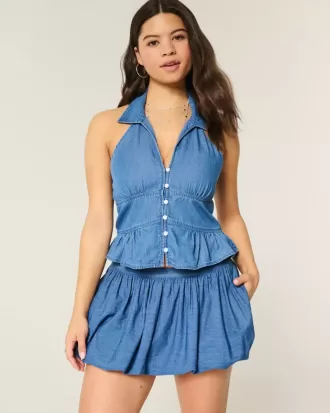 Denim Bubble Mini Kjol