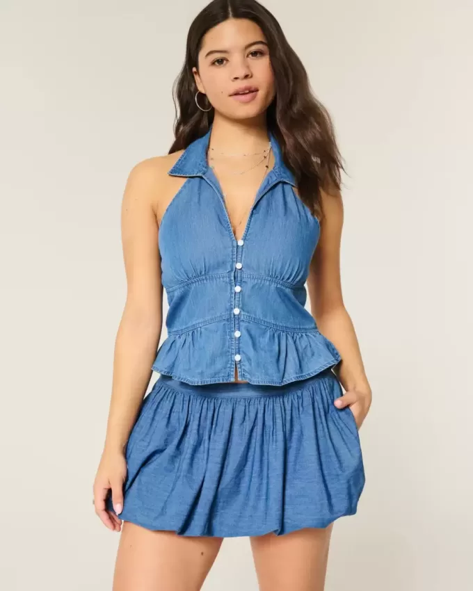 Denim Bubble Mini Kjol Denim Bubble Mini Kjol