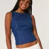Denimblus med öppen rygg