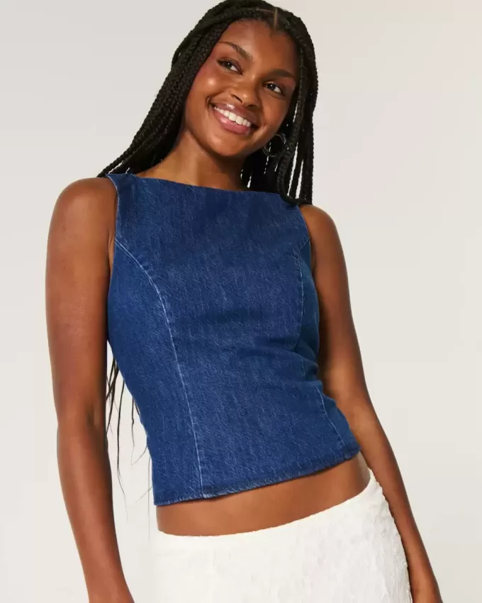 Denimblus med öppen rygg