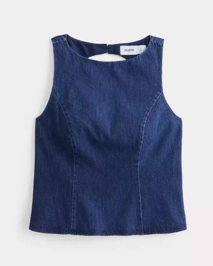 Denimblus med öppen rygg