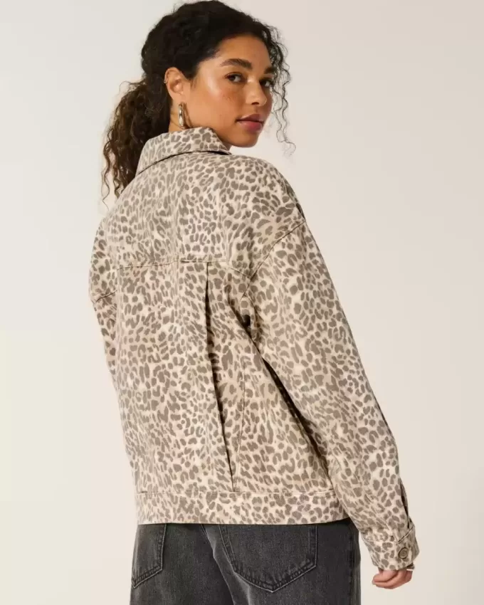 Denimjacka i leopardmönstrad Denimjacka i leopardmönstrad