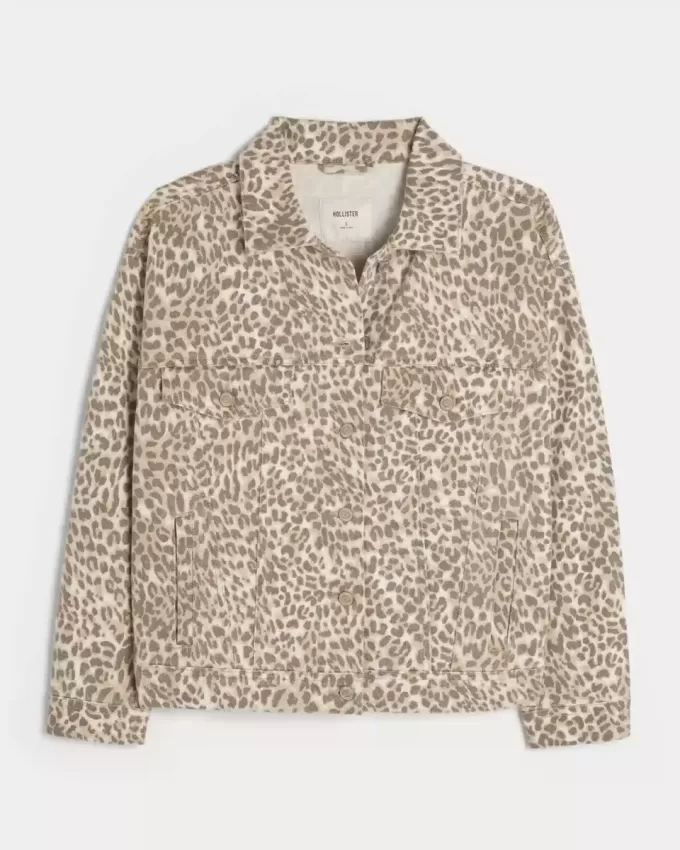 Denimjacka i leopardmönstrad Denimjacka i leopardmönstrad