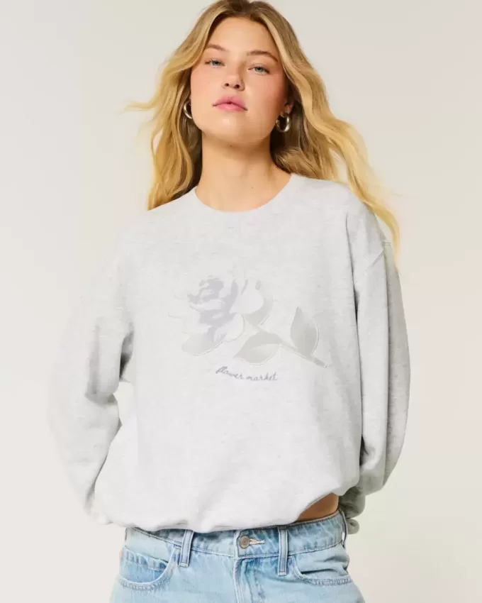 Easy Flower Graphic Crew Sweatshirt Easy Flower Graphic Crew Sweatshirt