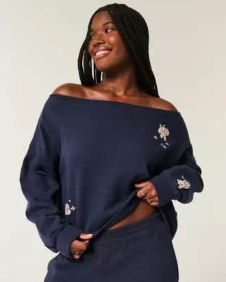 Easy Graphic dubbel off-the-shoulder tröja