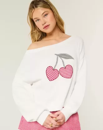 Easy Heart Graphic Off-the-Soulder tröja