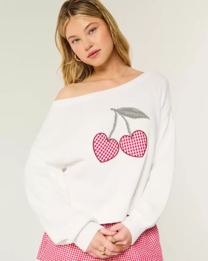 Easy Heart Graphic Off-the-Soulder tröja Easy Heart Graphic Off-the-Soulder tröja
