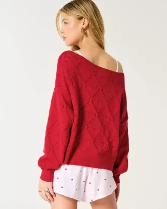 Easy Heart Pattern Off-the-Soulder tröja