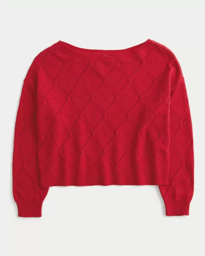 Easy Heart Pattern Off-the-Soulder tröja Easy Heart Pattern Off-the-Soulder tröja