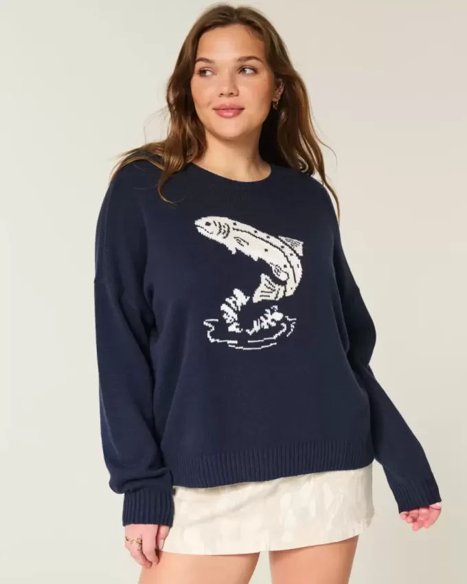 Easy Jumping Fish Graphic Crew tröja Easy Jumping Fish Graphic Crew tröja