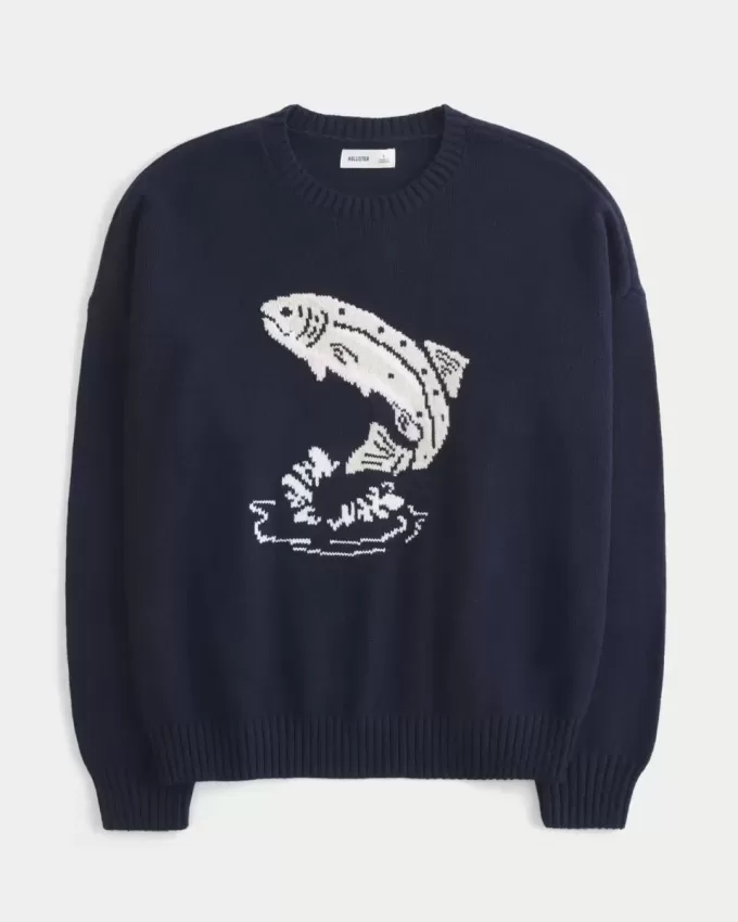 Easy Jumping Fish Graphic Crew tröja Easy Jumping Fish Graphic Crew tröja