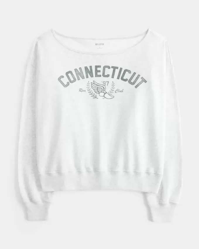 Easy Off-the-Soulder Connecticut grafisk tröja Easy Off-the-Soulder Connecticut grafisk tröja