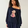 Easy Off-the-Soulder Dog Graphic Sweater Easy Off-the-Soulder Dog Graphic Sweater