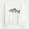 Easy Off-the-Soulder Fish Graphic Sweater Easy Off-the-Soulder Fish Graphic Sweater