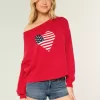 Easy Off-the-Soulder Heart Flag Graphic Sweater Easy Off-the-Soulder Heart Flag Graphic Sweater